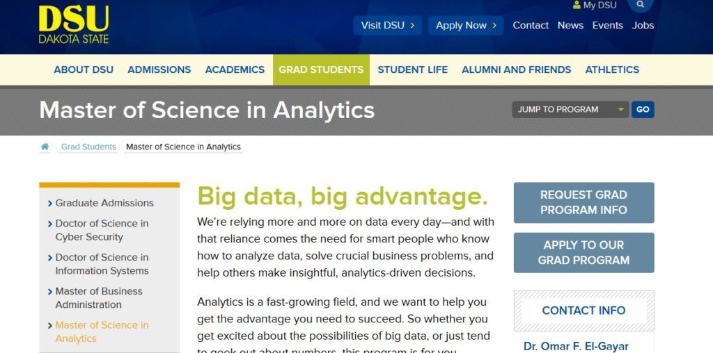 Dakota State University offers online Master of Science Analytics