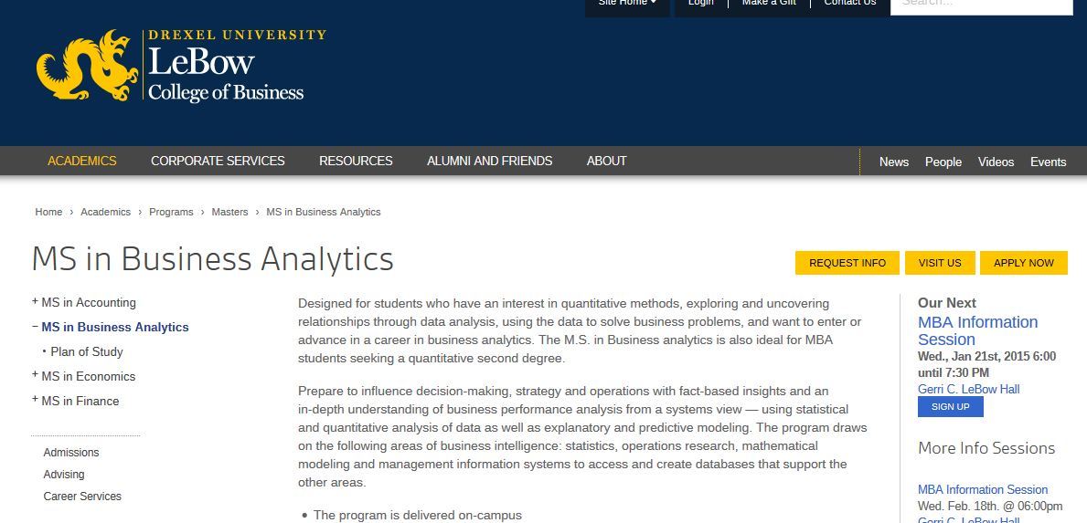 Drexel University, Master of Science Business Analytics