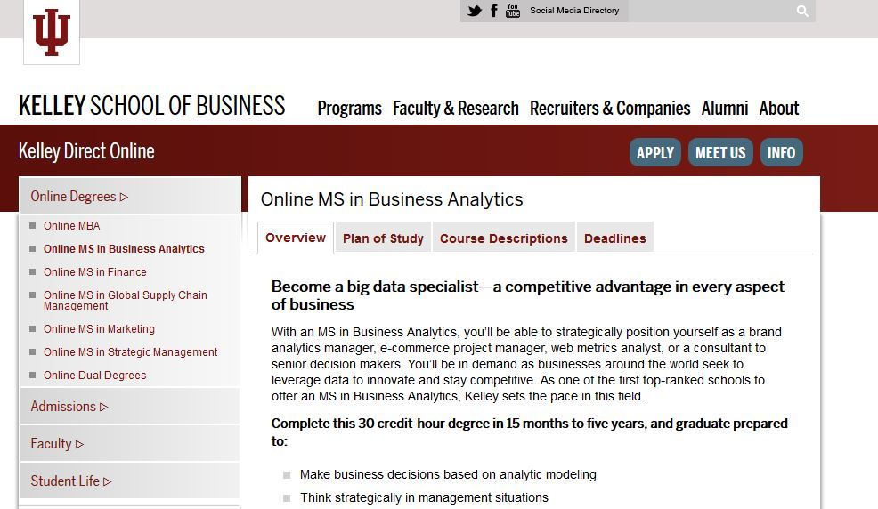 Indiana University Kelley School of Business MS Business Analytics