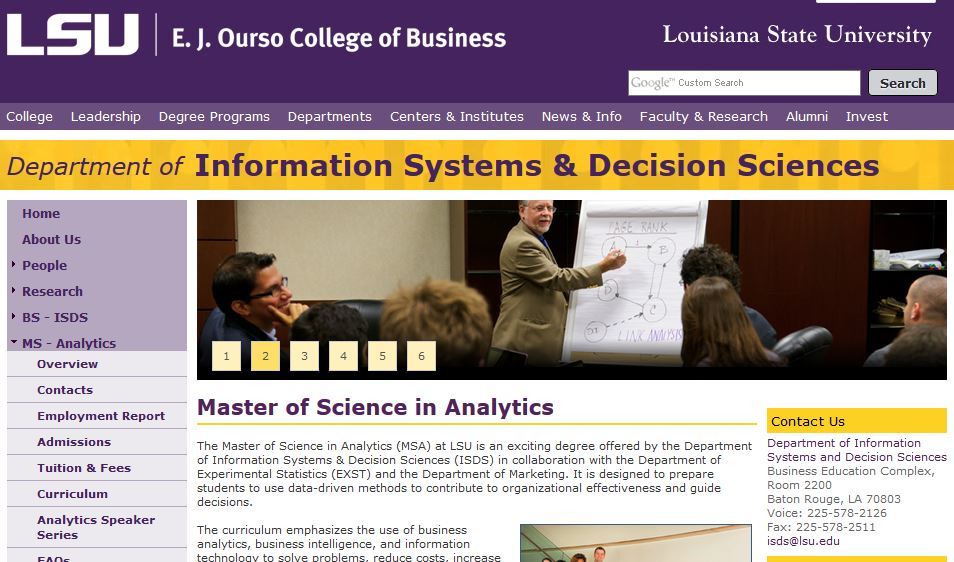Louisiana State University, Master of Science in Analytics