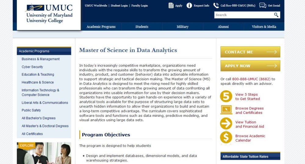 University of Maryland, Master of Science Data Analytics